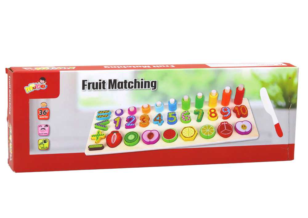 Lean Toys Medinė edukacinė lentelė su vaisiais ir matematika