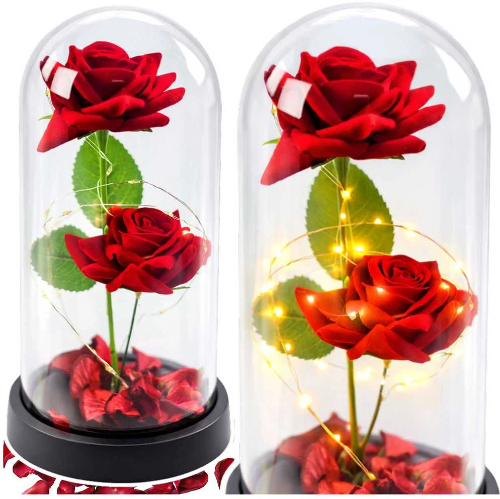 Lean Eternal 2 Roses in Dome with LED apšvietimas and Rose Petals Raudona 21x11cm
