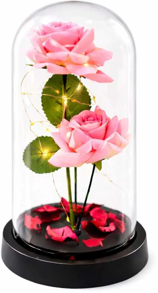Lean Rožinė Eternal Roses in Dome with LED apšvietimas and Rose Petals Rožinė 21x11cm