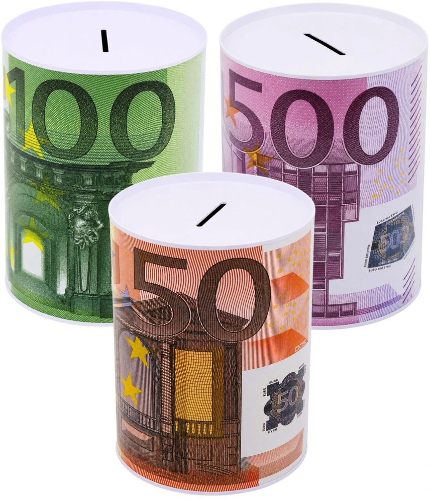 Lean Metalinė taupyklė su 500 eurų banknoto atspaudu, 16,5 x 12 cm