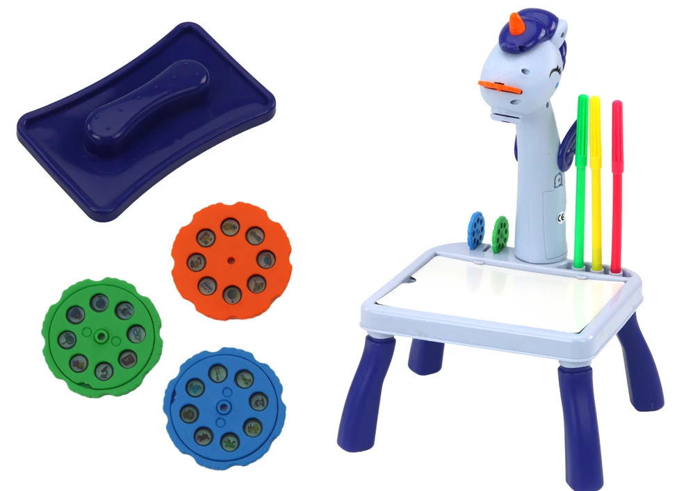 Lean Toys Mini projektorius su Tetris piešimo stalu 2in1 Mėlynas Vienaragis