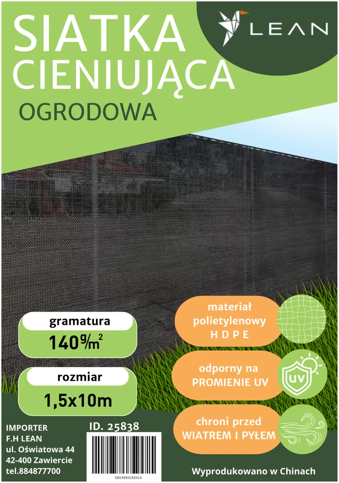 Lean Apsauginis tinklas tvorai, 1.5 x 10 m, 140 g/m²