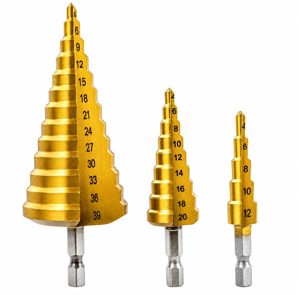 Lean Tapered Step Drill Bits for Metal, Wood, Plastic, and Sheet Metal (4–39 mm)
