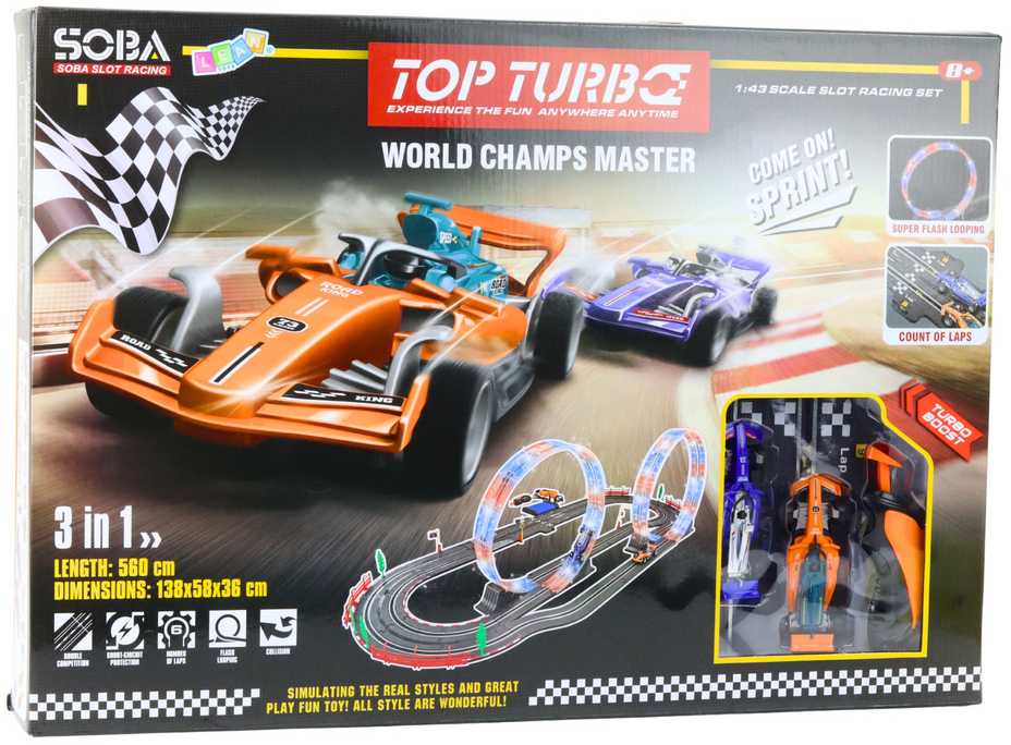 Lean Toys Lenktynių trasa su apšvietimu 3in1 560 cm