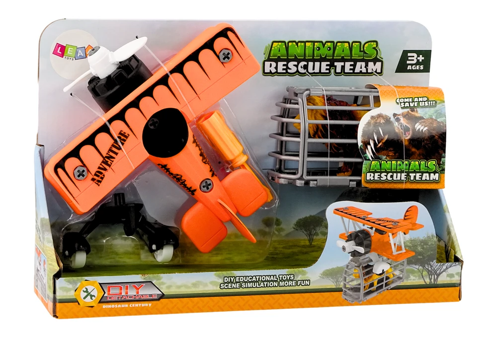 Lean Toys Oranžinis vaikų žaislinis gyvūnų transportavimo lėktuvas