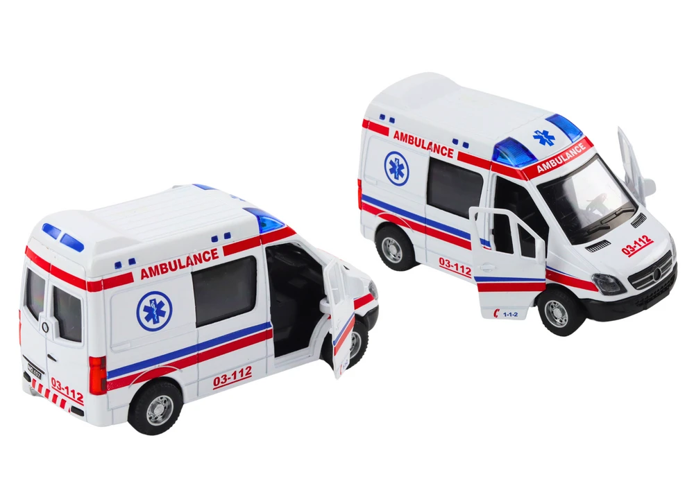 Lean Toys Baltas greitosios pagalbos automobilis 1:32 su šviesos ir garso efektais
