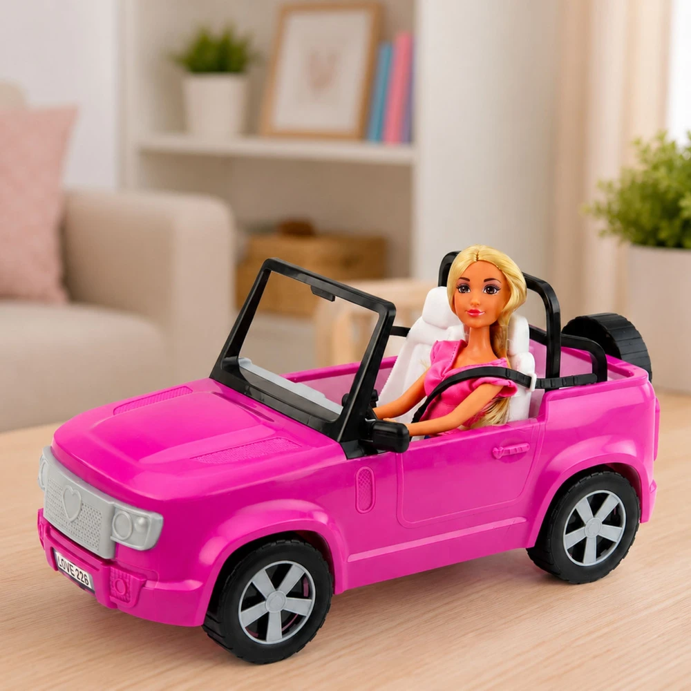 Lean Toys Lėlės ir automobilio rinkinys „Anlily“ su priedais, violetinis, 30 cm