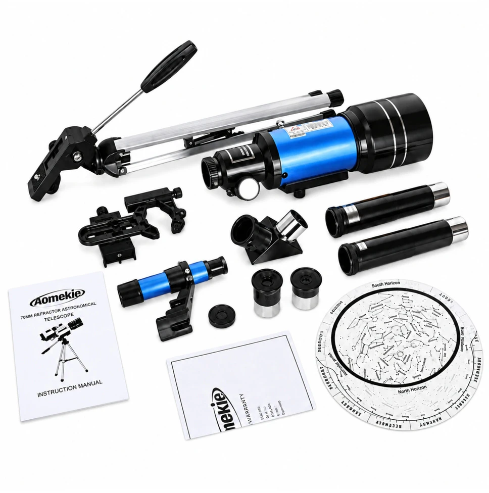 Lean Toys Astronomical Telescope for Kids with Tripod – Mėlyna, 150x Magnification