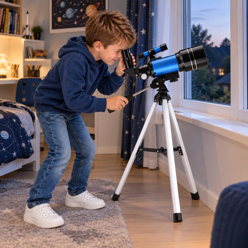 Lean Toys Astronomical Telescope for Kids with Tripod – Mėlyna, 150x Magnification