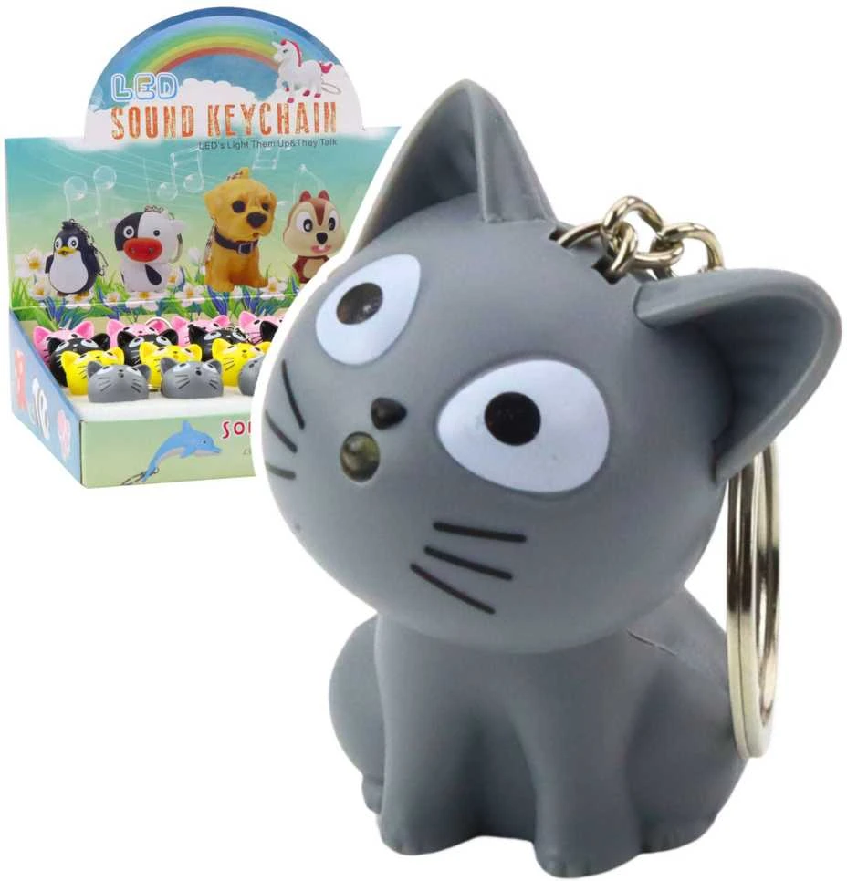 Lean Toys Raktų pakabukas su LED ir garsu, katės formos, 5.5 x 4 cm