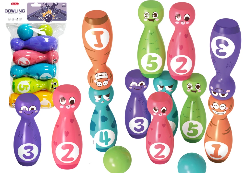 Lean Toys Vaikų boulingo rinkinys su spalvotais veidukais