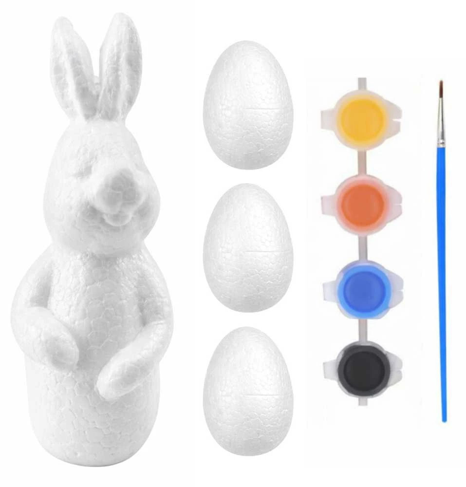 Lean Toys Putplasčio Velykų dekoravimo rinkinys kiškutis ir 3 kiaušiniai
