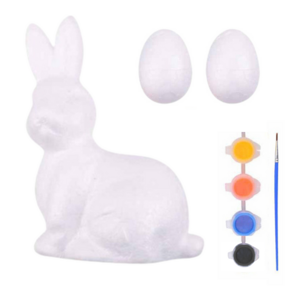 Lean Toys Rinkinys Zuikio putplasčio dekoracijų dažymo rinkinys, 2 kiaušiniai, dažai