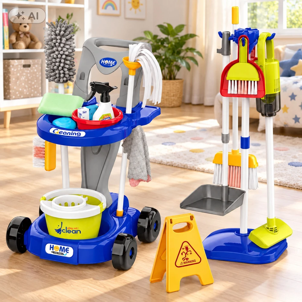 Lean Toys Rinkinys Do Sprzątania Dla Dzieci Vežimėlis Dulkių siurblys Mop Priedai 29 el.