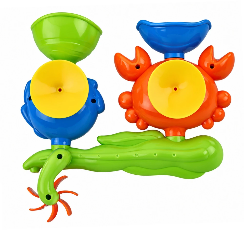 Lean Toys Colorful Bath Toy – Crab and Whale Waterfall with Spinning Wheel and Suction Cups