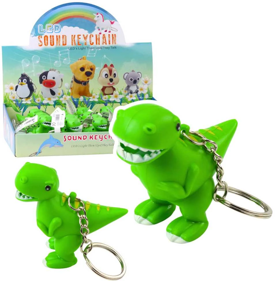 Lean Toys Dinozauras LED Raktų Pakabukas su Garsu, 6x5.5 cm