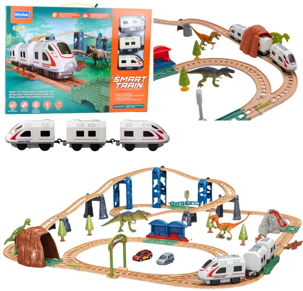 Lean Toys Elektrinis traukinys su dinozaurais, šviesomis ir garsais 76 cm