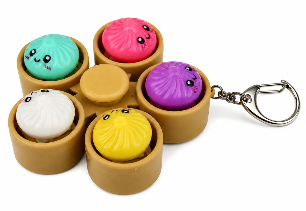 Lean Toys Suktukas-raktų pakabukas su 5 šviečiančiais koldūnais, daugiaspalvis, 9,5 × 9,5 × 3,5 cm