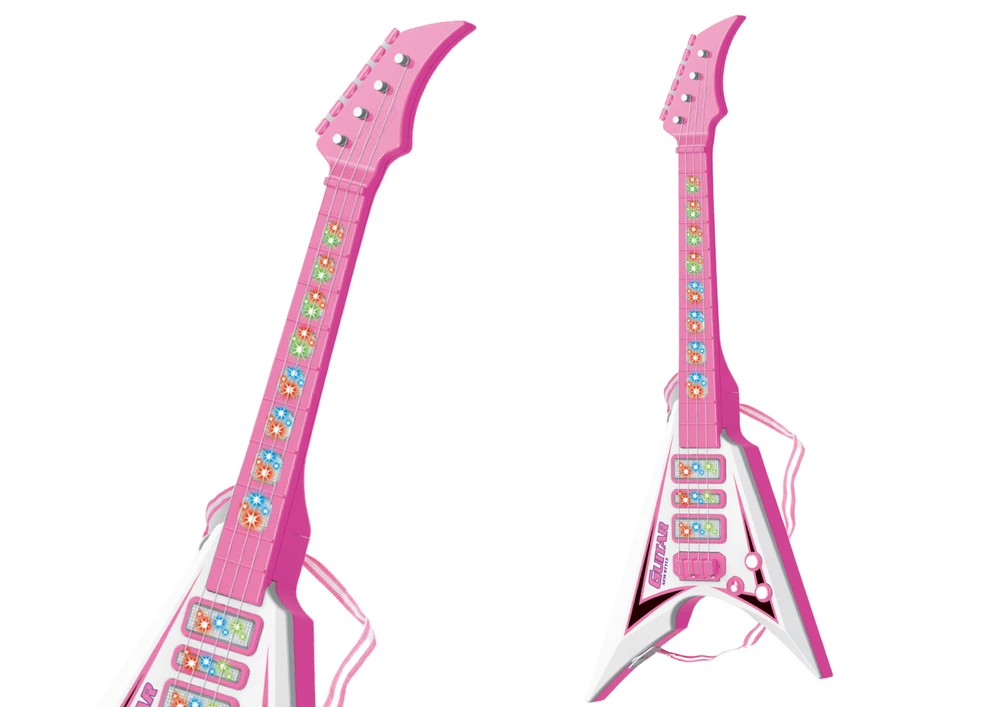Lean Toys Vaikiška elektrinė gitara su šviesomis ir melodijomis, 54 cm, rožinė