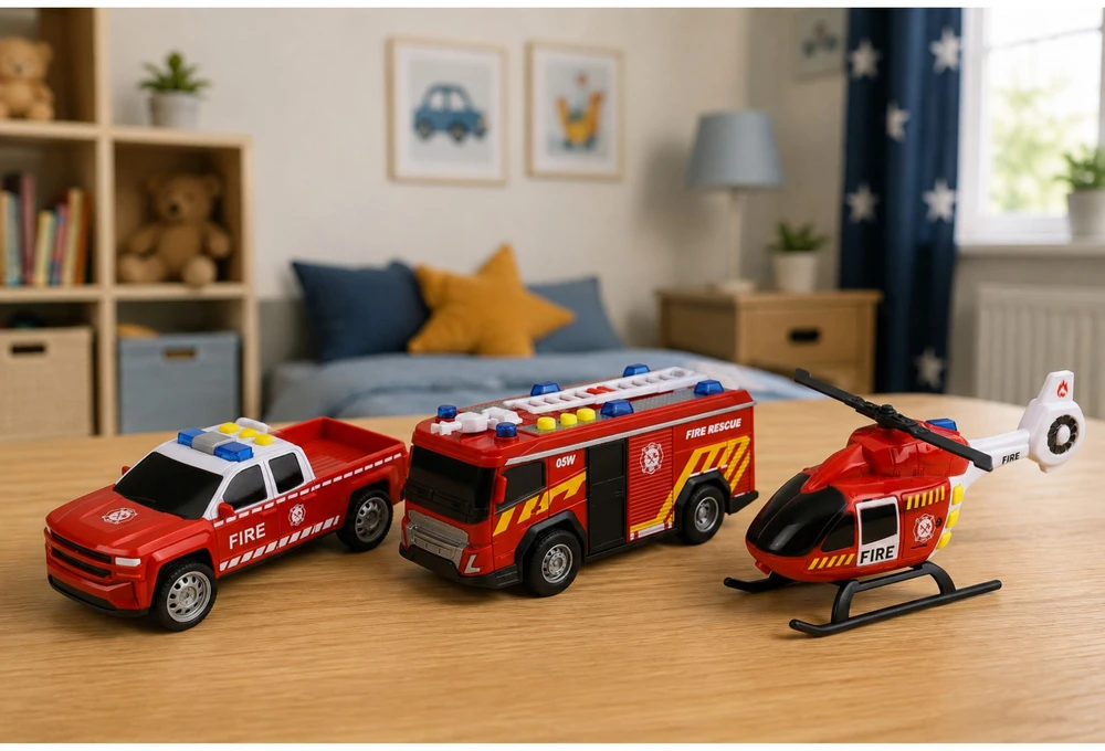 Lean Toys Gelbėjimo transporto priemonių rinkinys su šviesos ir garso efektais, raudonas, 3 vnt.