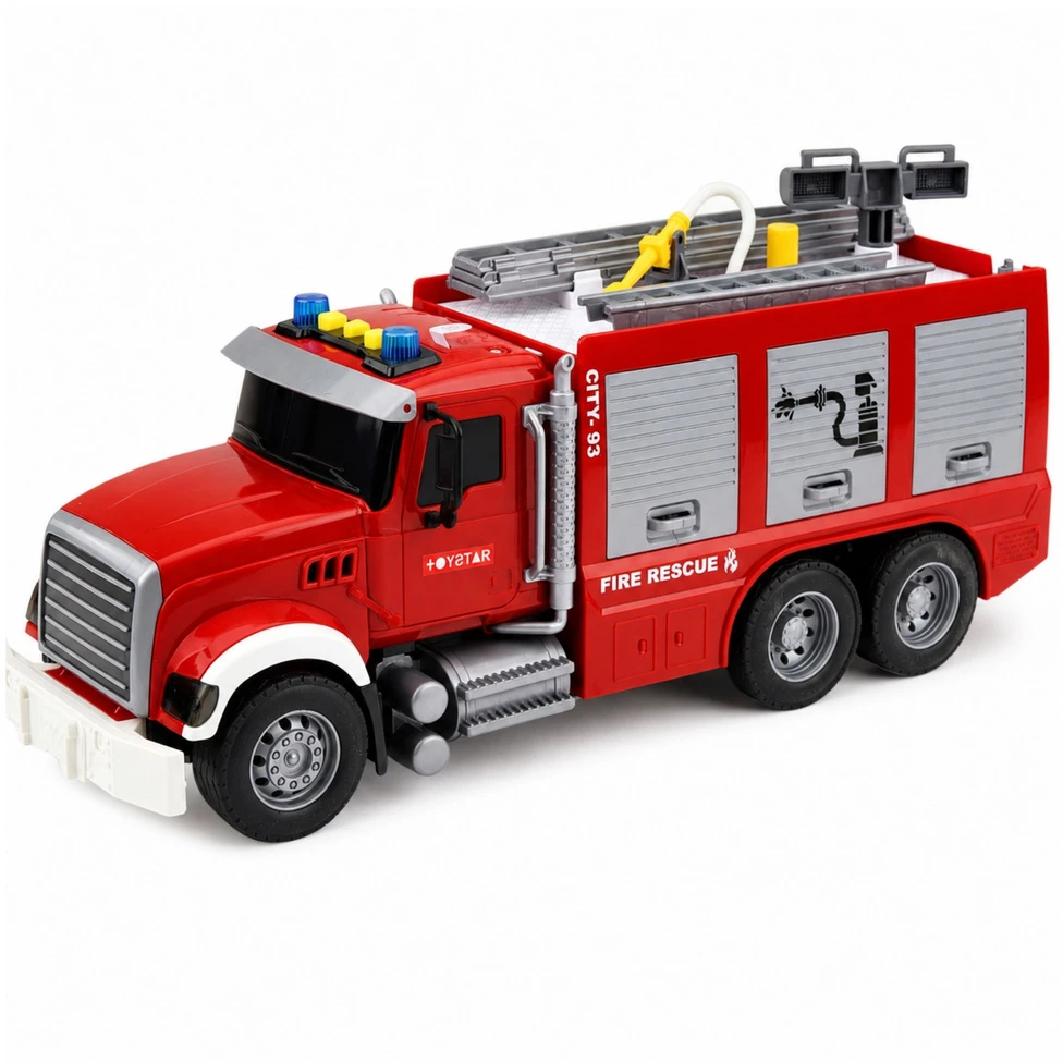 Lean Toys Žaislinis gaisrinis automobilis su ištraukiamomis kopėčiomis ir vandens purškimo funkcija, raudonas ir baltas, 36 x 16 x 11 cm
