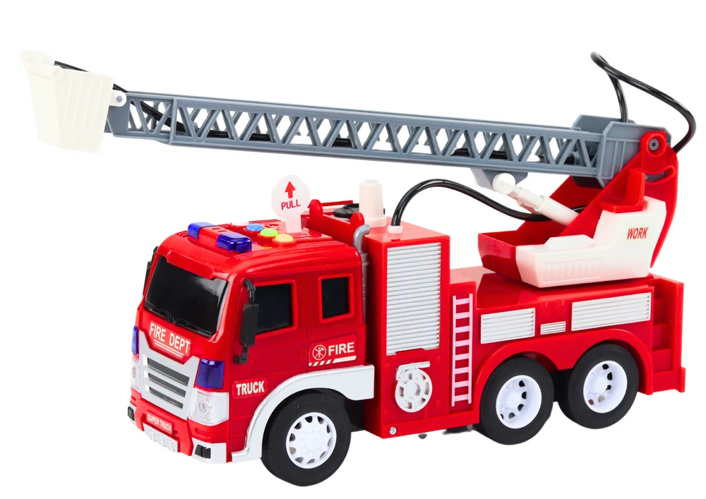 Lean Toys Gaisrinis automobilis su strėle 1:16, šviesos, garsai, vandens purkštuvas