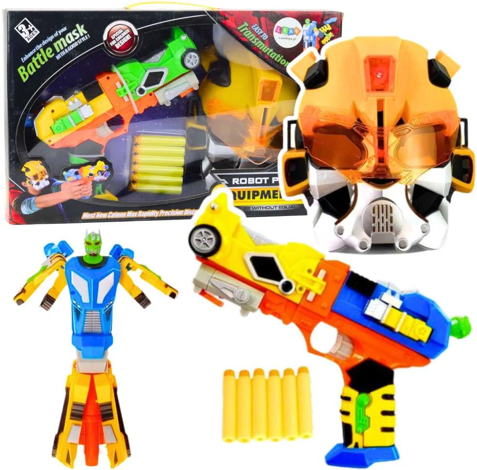 Lean Toys Vaikiškas pistoletas su putplasčio strėlėmis ir kauke