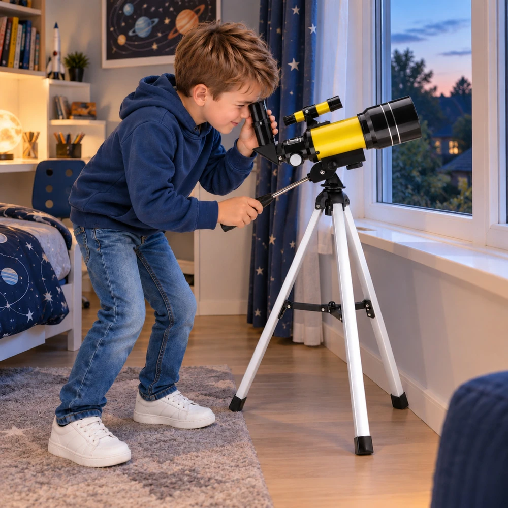 Lean Toys Teleskop Astronomiczny Dla Dzieci Statyw Geltonas Powiększenie 150x