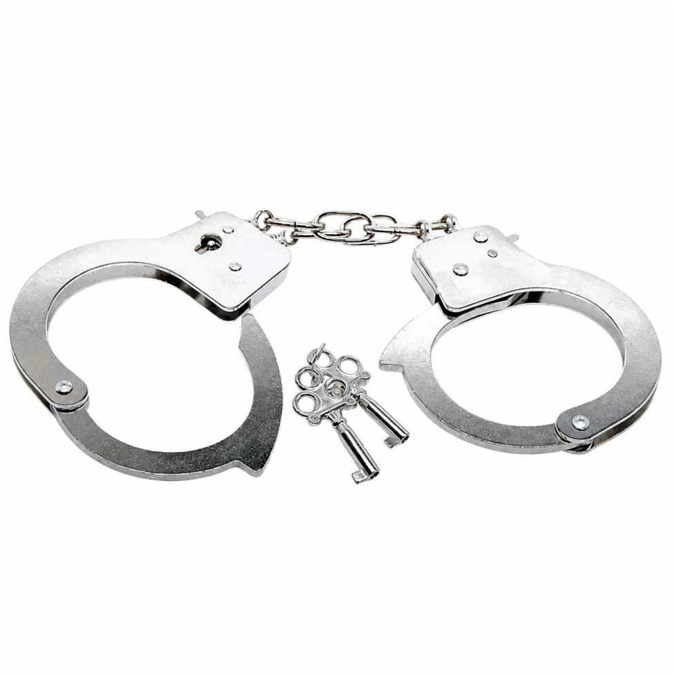 Lean Toys Handcuffs for a Little Policeman, Metal, with Keys, for Children, Sidabrinis