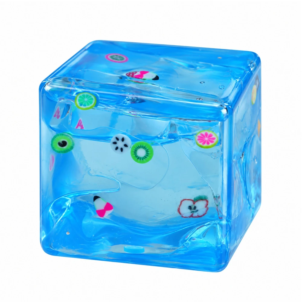 Lean Toys Ice Cube Anti-Stress Squishy – Transparent with Fruit, 5cm