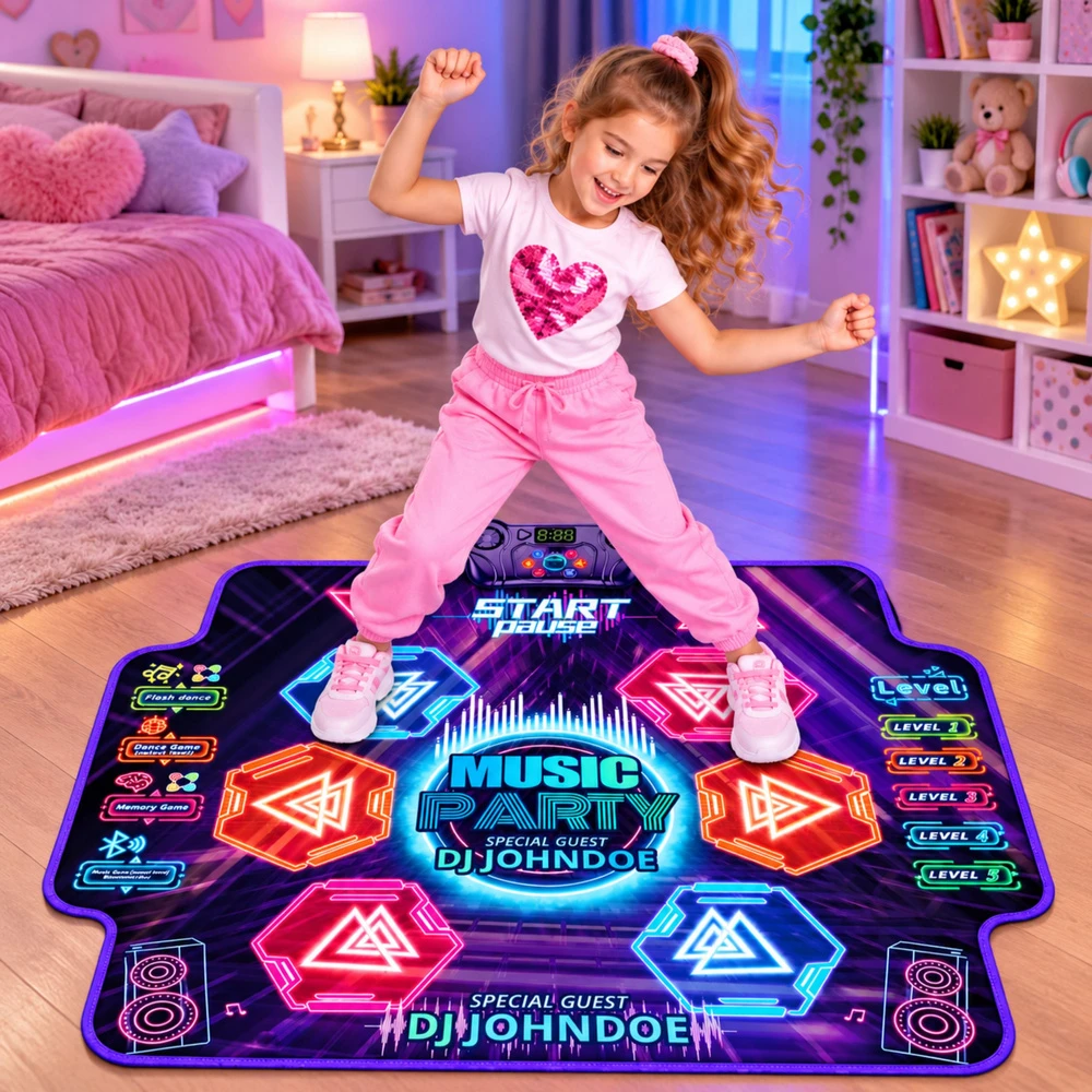 Lean Toys Interaktyvus šokių kilimėlis su Bluetooth ir LED apšvietimu, violetinis, 100 x 89 cm