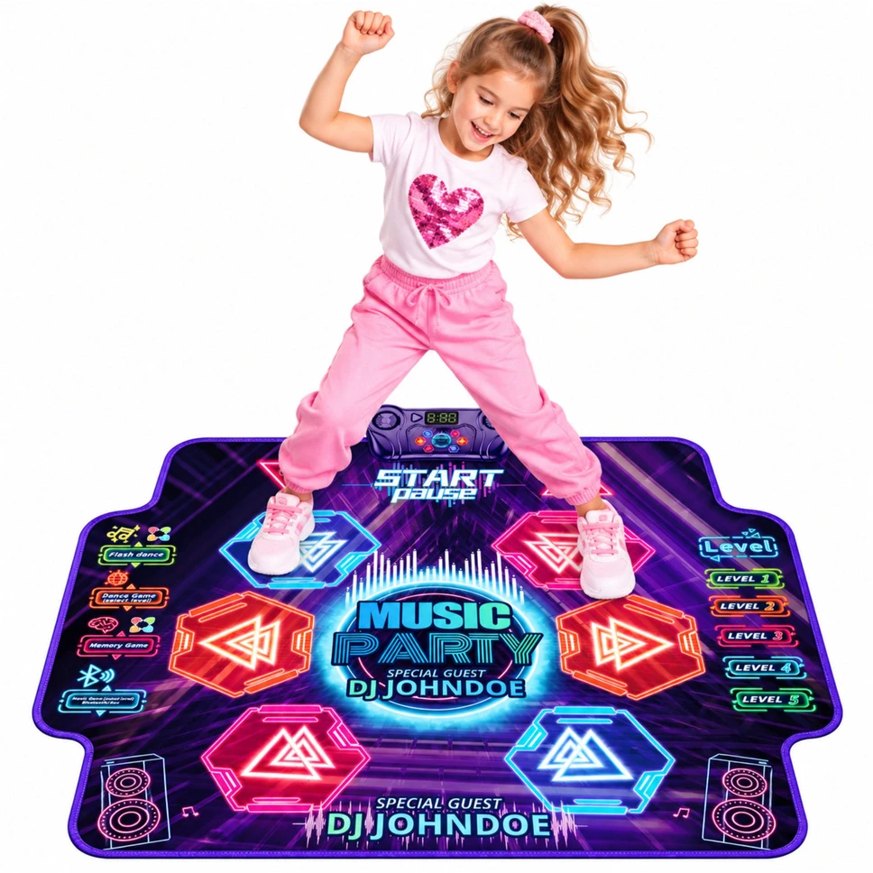 Lean Toys Interaktyvus šokių kilimėlis su Bluetooth ir LED apšvietimu, violetinis, 100 x 89 cm