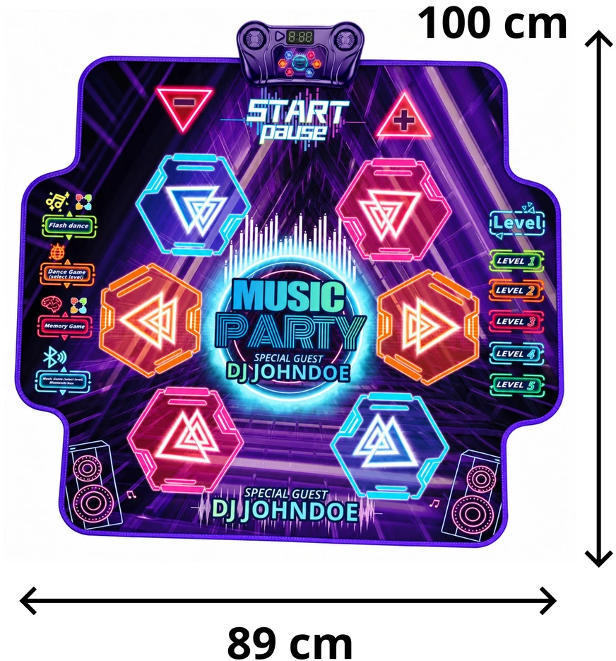 Lean Toys Interaktyvus šokių kilimėlis su Bluetooth ir LED apšvietimu, violetinis, 100 x 89 cm