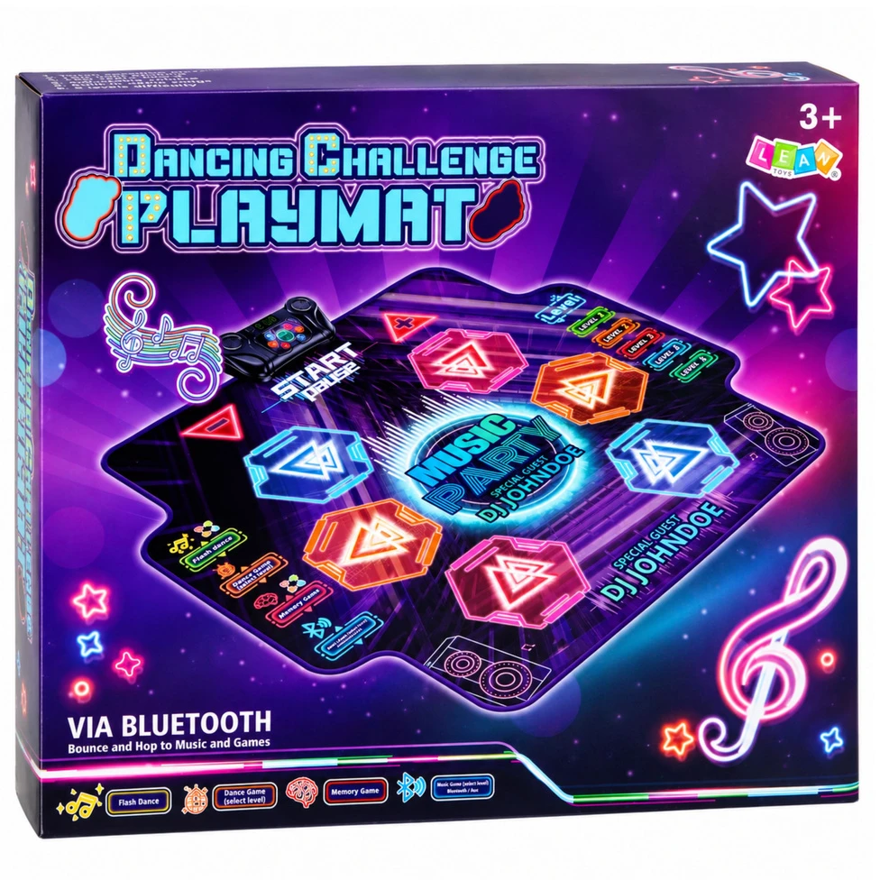 Lean Toys Interaktyvus šokių kilimėlis su Bluetooth ir LED apšvietimu, violetinis, 100 x 89 cm