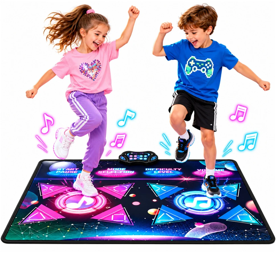 Lean Toys Interaktyvus šokių kilimėlis dviem žaidėjams su LED apšvietimu ir muzika, įvairiaspalvis, 120 x 95 cm