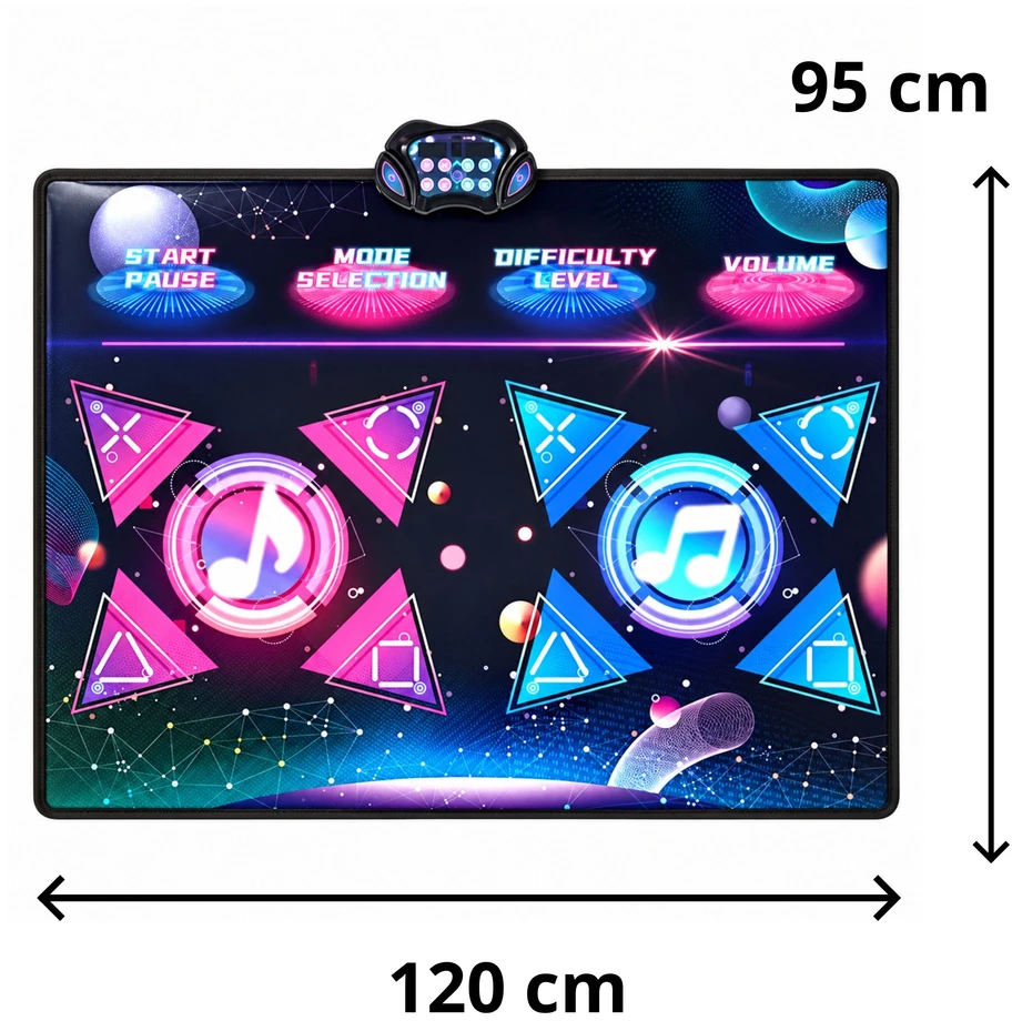 Lean Toys Interaktyvus šokių kilimėlis dviem žaidėjams su LED apšvietimu ir muzika, įvairiaspalvis, 120 x 95 cm