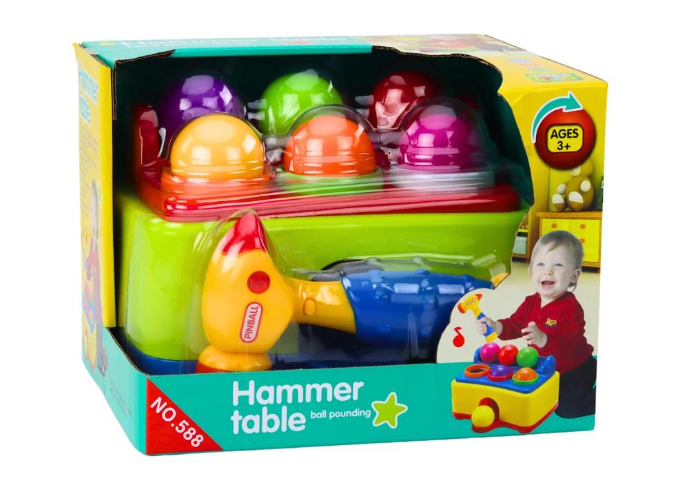 Lean Toys Interaktyvus vaikų žaislas su plaktuku ir spalvotais kamuoliukais