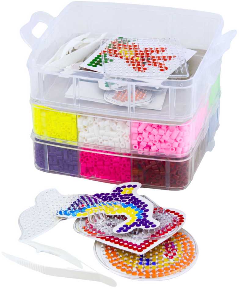 Lean Toys 9000 dalių karoliukų rinkinys su dėklu ir šablonais