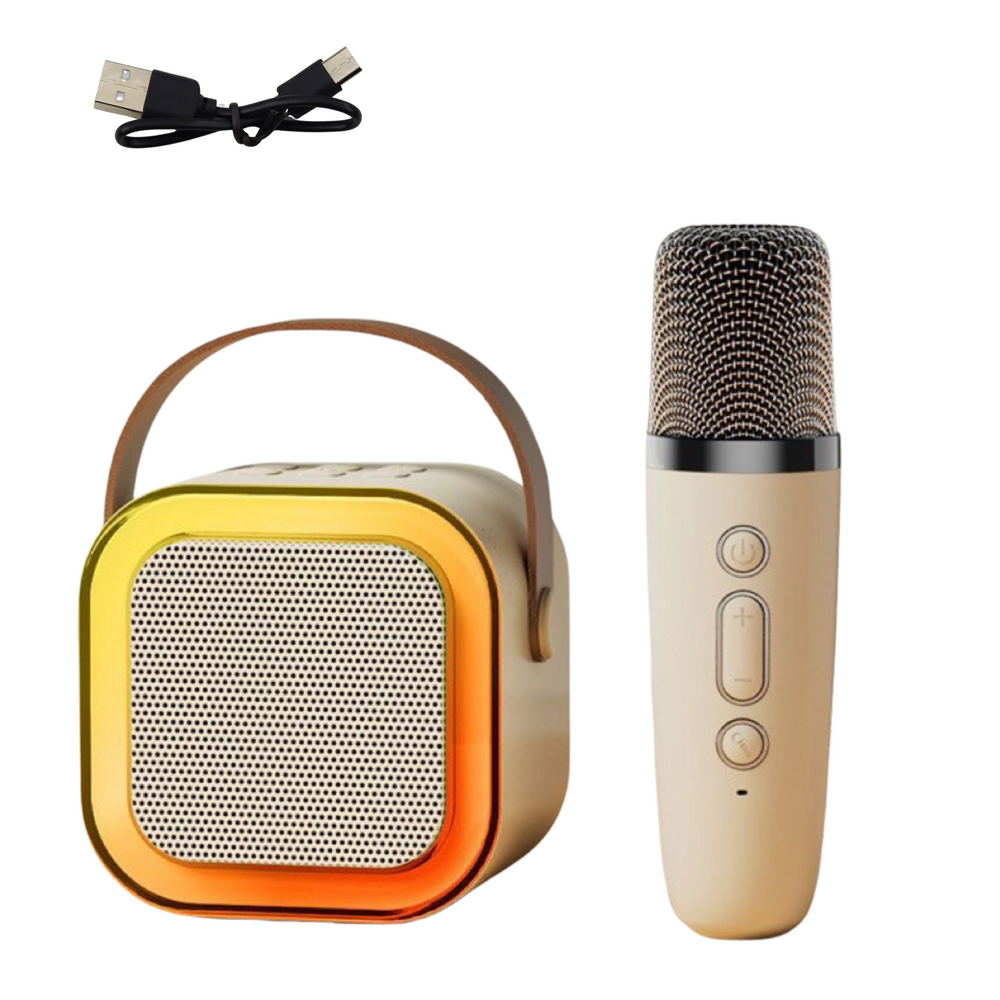 Lean Toys Belaidė karaoke kolonėlė su mikrofonu K12 RGB Bluetooth smėlinė