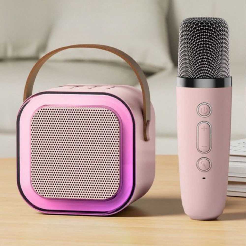 Lean Toys Belaidė karaoke kolonėlė K12 RGB Bluetooth su mikrofonu rožinė
