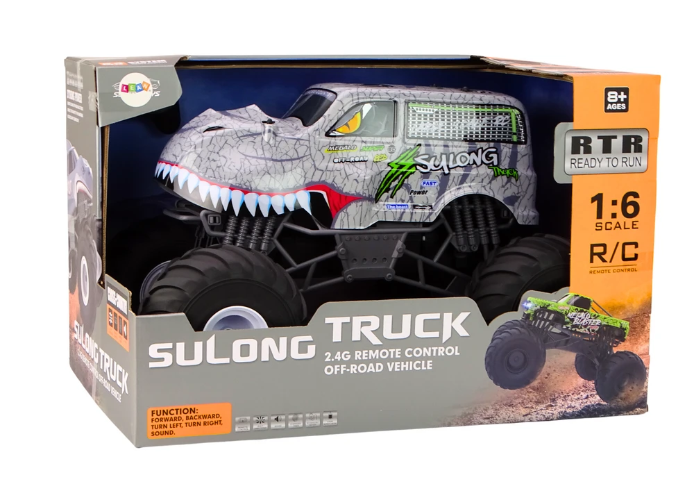 Lean Toys Didelis bekelės nuotoliniu būdu valdomas automobilis 2.4G RC 1:6 Dinozauras