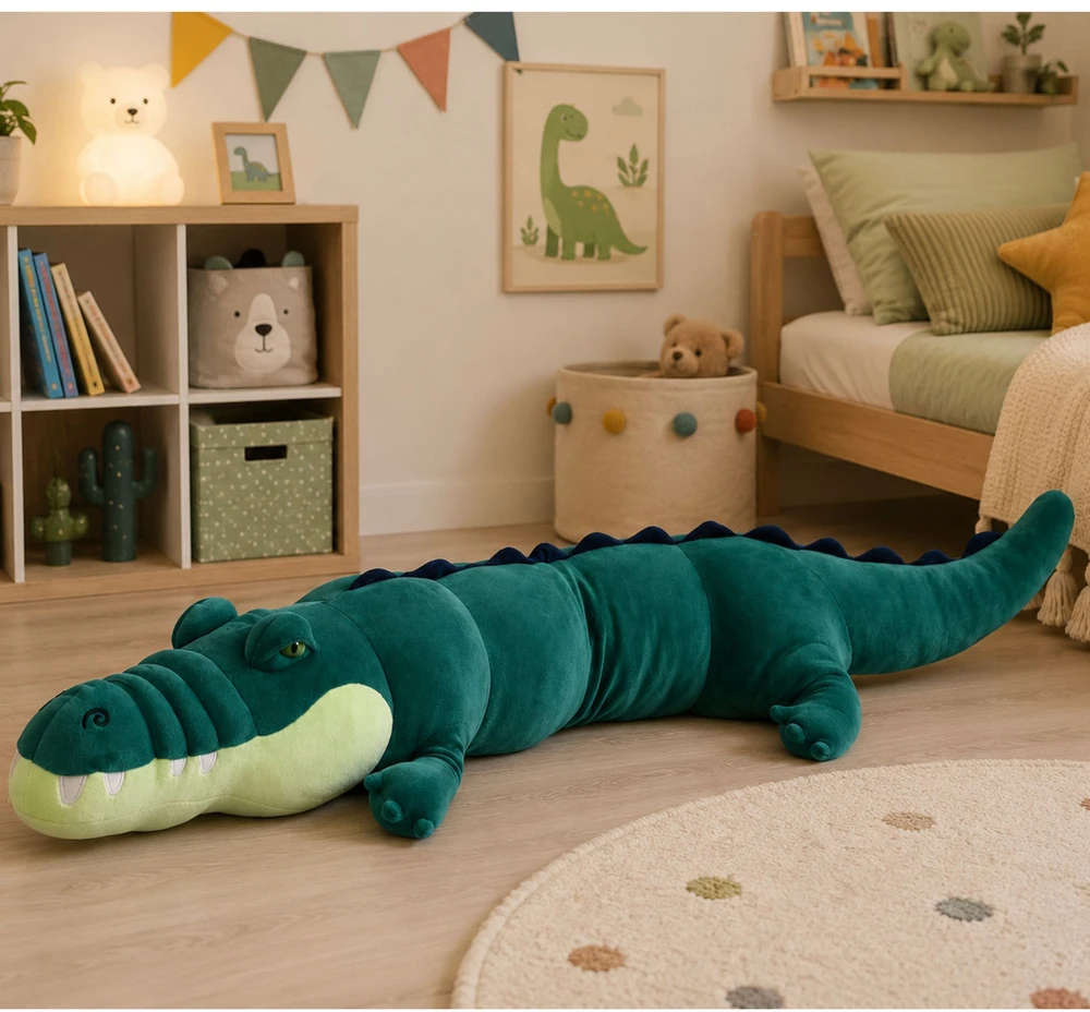 Lean Toys Pliušinis krokodilas, tamsiai žalias, 150 × 25 × 25 cm