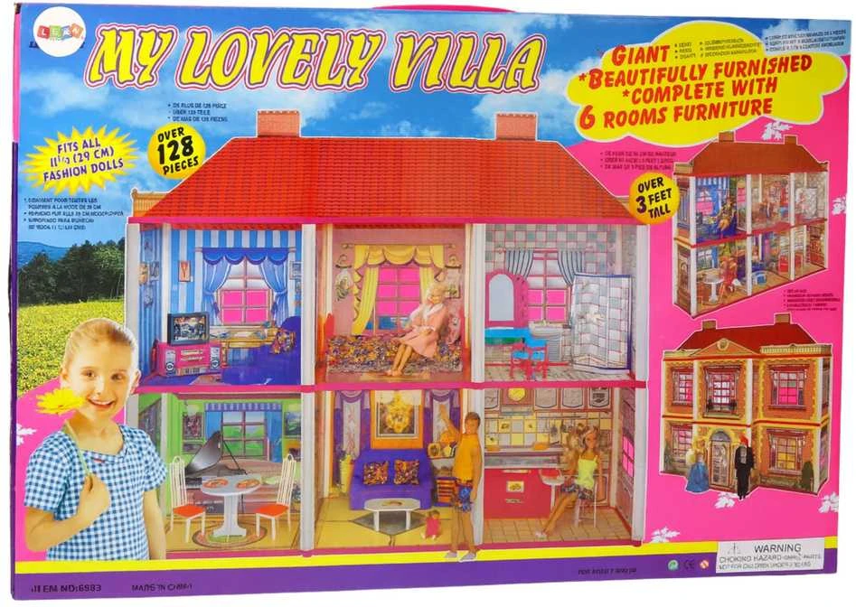 Lėlių namas su priedais Lean Toys, 128 elementai