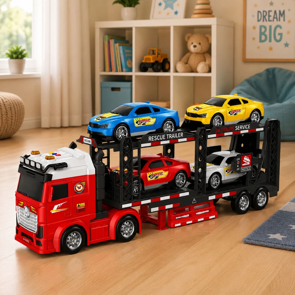 Lean Toys Transporteris su 4 automobiliais