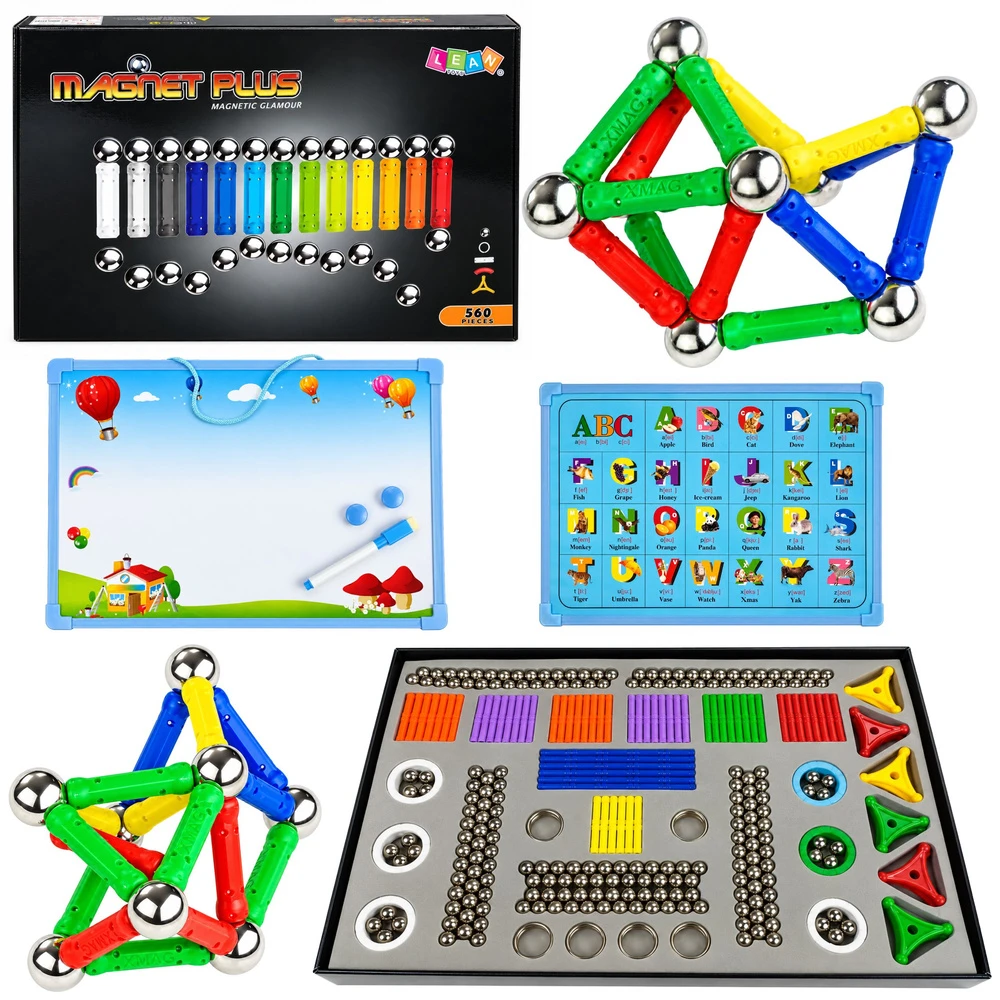 Lean Toys Magnastix magnetinių blokelių rinkinys 560 + lenta