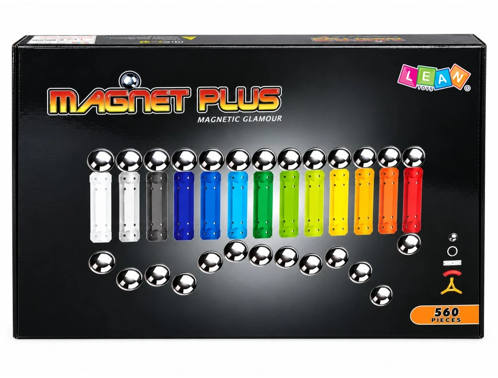 Lean Toys Magnastix magnetinių blokelių rinkinys 560 + lenta