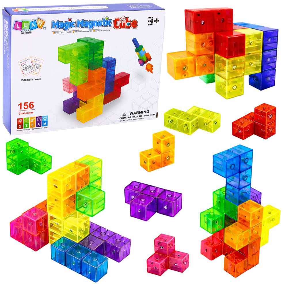 Lean Toys Magnetinės kaladėlės - kūrybiniai kubeliai, 9 vnt.