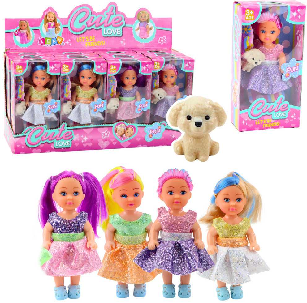 Lean Toys Lėlės Su Suknele Ir Šuneliu Rinkinys 12 cm
