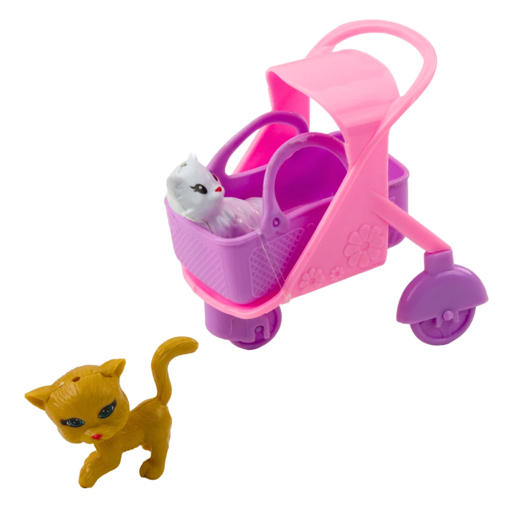 Lean Toys Lėlė su priedais ir vežimėliu, 14 cm