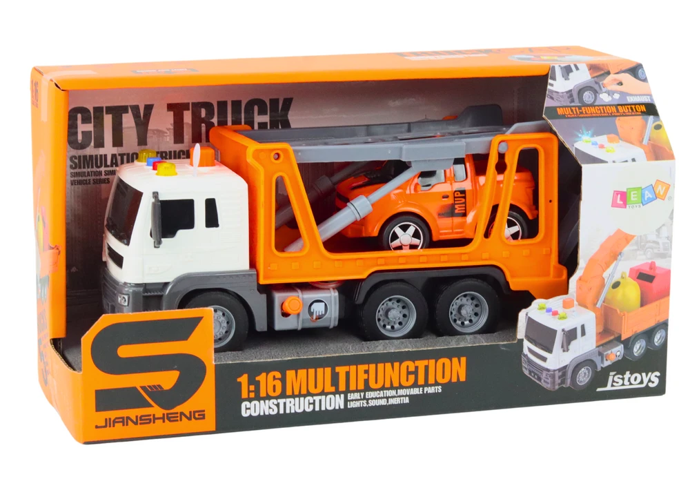 Lean Toys Evakuatorius su šviesomis ir garsais 1:16, oranžinė mašina
